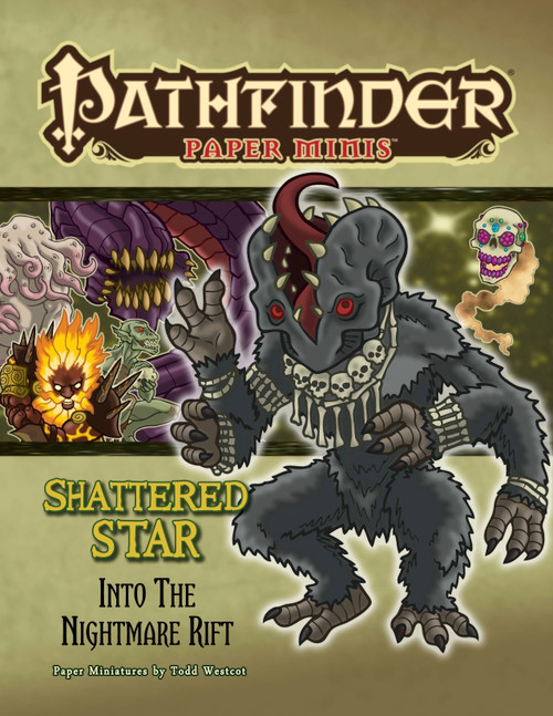Pathfinder Paper Minis - Shattered Star Adventure Path Part 5: Into the Nightmare Rift, featuring over 100 printable key NPCs and monsters, including Lovecraftian creatures, giants and more, in various large and huge sizes.