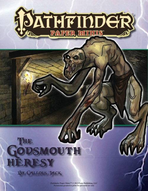 Pathfinder Paper Minis featuring miniatures from Pathfinder Module: The Godsmouth Heresy, includes Alchemical skeleton, Alchemical zombie, and Delana Karaheis, tabletop RPG accessories, digital download.