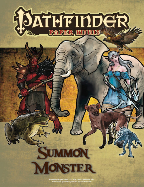 Pathfinder Paper Minis Summon Monster PDF - Over 400 fantasy miniatures including apes, archons, azata, and animals in various sizes from small to huge, suitable for tracking summoned minions in Pathfinder games and adventures.