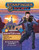 Starfinder Society Scenario #5-05: Boom-Block Gambit cover shows a foreground image of a human man crouched down in an attack position, wearing blue-grey armor and holding up a double-barreled futuristic gun in front of his face to take aim before firing; in the background is an image of a stylized image of humanoid explorers traveling on a rocky planet and approaching a city of towers on the horizon, while several white silhouettes of spaceships streak by in the blue and purple sky above, leaving white streaks of light in the sky as they fly by.