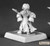 Pathfinder Lem Iconic Halfling Bard. An unpainted mini of a halfling man holding a flute and smirking, seen from behind.
