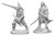 An image of the two included versions of human male fighter. Both versions have long flowing hair and bear a dagger in one hand and a sword in the other. The left version takes a fighting stance and wears comprehensive armor. The right version stands tall and proud, well armored from the waist down but above only wearing spaulders and a bare chest. (Front View)