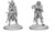 An image of the two included versions of elf female bard. The left version stands ready in comfortable light armor, gripping a crossbow at the ready in both hands. A violin can be seen on her back behind her pulled back hair. The right version smirks and fiddles a jaunty tune while doing a small jig. (Front View)