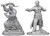 An image of both included versions of human male monk. On the left is a bald, muscular monk with thick robes from the waist down posing dynamically with two temple swords ready to strike. On the right is a bald, muscular monk in comfortable pants and a waist wrap posing with both fists ready to strike. (Front View)