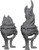 An image of two included versions of brazier. Both are round, ornate, metal cauldrons of fire with small demon faces above each of its three stabilizing legs. The left version has slightly shorter, milder flames while the right version has tall, flickering, wild flames. (Front View)