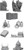 An image of all types of included pieces, including: Gargoyle Bookend (1), Dragon Head Bookend (1), Crystal Ball (1), Skull with Candle (1), Three-bottle Sets (2) Individual Bottles (8), Book Stacks (3), and Individual Book (1). (Front View)
