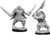 An image of both versions of orcs included in this pack. Left: roaring and holding two swords in either hand wide. Right: standing ready to swing a great axe like a baseball bat. (Front View)