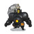 An image of an Adamantine Golem, a mini in the Pathfinder Battles: Darklands Rising set. This huge construct of black metal is all textured cast iron and armor, save for several forge-like stacks that burn atop its crown and back. (Front View)