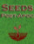 Seeds: Post-Apocalyptic I, a 4.5-page fantasy game system supplement with 35mm paperback dimensions, featuring a red title on a grassy green background, including sprouting seedling illustrations.