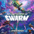 The cover of Starfinder Secrets of the Swarm Adventure Path, which features a purple blue cloudy sky and several several spaceships locked in battle.