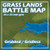 Large-scale TTRPG battle map, grasslands terrain, BattleMap: Grasslands product, 24x33 inches, 4 maps, gridded and gridless, includes lush grass and winding rivers for tabletop skirmishes.
