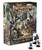 Pathfinder Pawns: Villain Codex Box PDF product image shows the closed box of pawns standing upright, featuring a cover image of a wide range of sinister looking villains gathering together to weave some sort of nefarious plan. In the foreground in front of the product stand three sample pawns fitted into black plastic bases, each showing a different character.