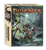 A 3D image of the Pathfinder Beginner Box: Secrets of the Unlit Star. It stands portrait height rather than the landscape orientation of the previous beginner box. On the front behind the Pathfinder logo and title is a dynamic scene of our trusty adventurers in a dungeon energetically fighting some kind of shadowy shades. The party consists of: Amiri, iconic Kellid human barbarian, screaming while swinging her giant sized bastard sword; Seoni, iconic Varisian human sorcerer, reaching high into the air while casting a star shaped spell; Sajan, iconic Vudrani monk, punching into the darkness; and Lem, iconic halfling bard, casting a golden web of a spell through playing his flute.