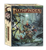 A 3D image of the Pathfinder Beginner Box: Secrets of the Unlit Star. It stands portrait height rather than the landscape orientation of the previous beginner box. On the front behind the Pathfinder logo and title is a dynamic scene of our trusty adventurers in a dungeon energetically fighting some kind of shadowy shades. The party consists of: Amiri, iconic Kellid human barbarian, screaming while swinging her giant sized bastard sword; Seoni, iconic Varisian human sorcerer, reaching high into the air while casting a star shaped spell; Sajan, iconic Vudrani monk, punching into the darkness; and Lem, iconic halfling bard, casting a golden web of a spell through playing his flute.