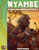 Nyambe: African Adventures d20 PDF cover featuring a lion attacking warriors in African clothing, set against a savannah background with traditional African patterns on a green and yellow border.