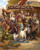 Pathfinder Lost Omens Grand Bazaar cover scene depicting human witch and fighter adventurers haggling with a large number of merchants depicted within the book in a city marketplace scene.
