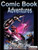 Comic Book Adventures PDF cover depicts a superhero battling a robot on a dark blue background, with pink energy blast, showcasing the Avalon Games solo RPG system, using Heroes Wear Masks rules in a solo superhero game.