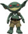Product photo of a handsome goblin plush doll with a wicked smile, green flesh, an imprinted bone necklace and a brown cloth belt and tan cloth pants. He has red eyes!