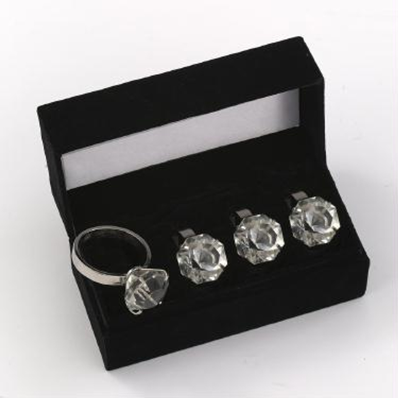 Boxed Set of Four Silver Napkin Rings in Black Velvet Lined Box (1924)