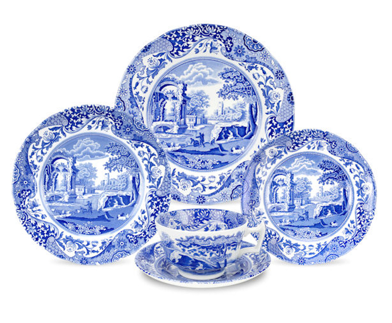 Set of Five (5) Willow Ware Blue & White Plates, England