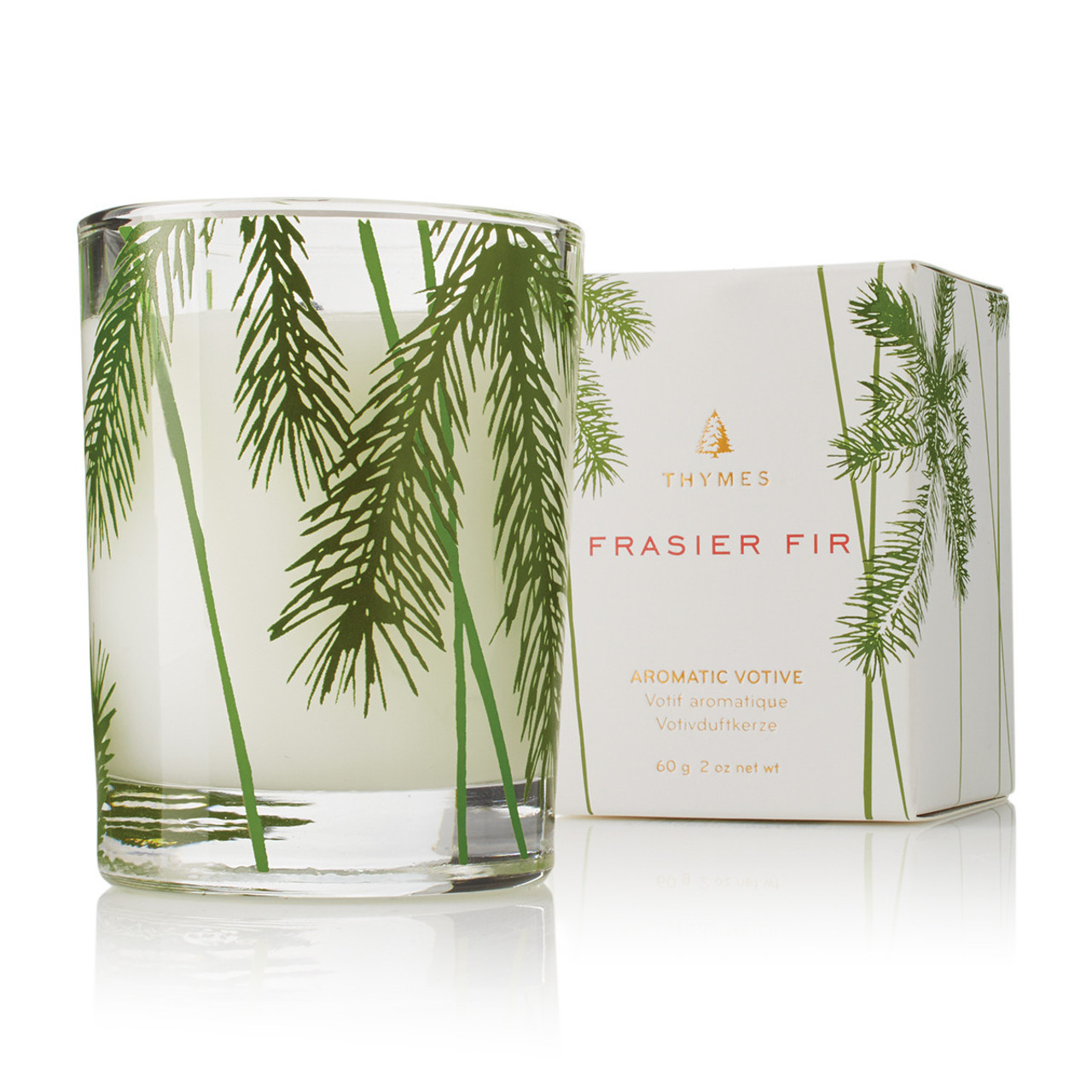 Thymes Frasier Fir 2 Candle Glass Pine Needle Design Set - 7.5 oz