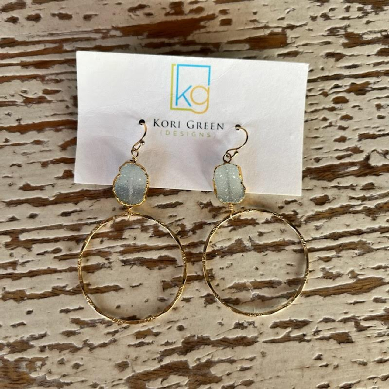 Kori Green Druzy Earrings with Circle Drop - Distinctive Decor