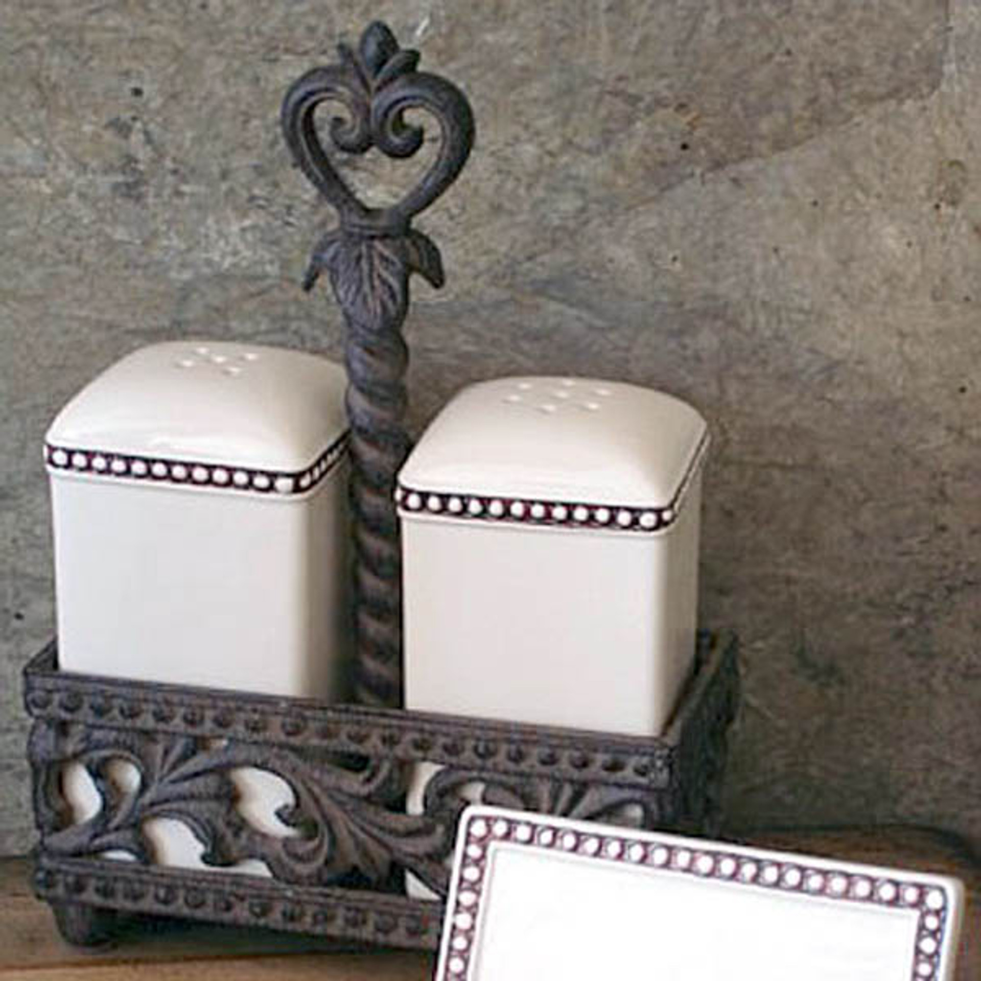 Gg Collection Gracious Goods Cream Salt And Pepper Set With Metal Holder Distinctive Decor