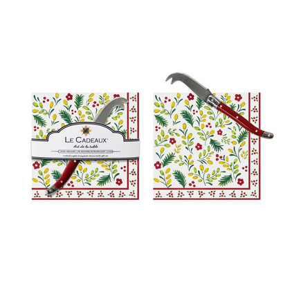 Le Cadeaux Noel Gift Set - Cocktail Napkins With Laguiole Mini Cheese Knife