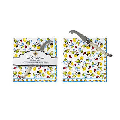 Le Cadeaux Toscana Gift Set - Cocktail Napkins With Laguiole Mini Cheese Knife