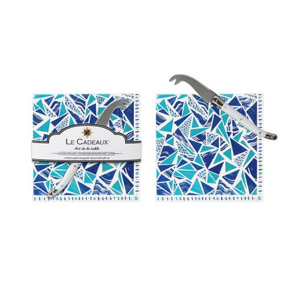 Le Cadeaux Santorini Gift Set - Cocktail Napkins With Laguiole Mini Cheese Knife