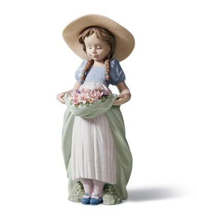 Lladro Girl with Bountiful Blossoms Porcelain Figurine
