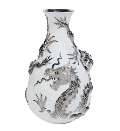 Lladro Bud Vase Dragons-White Back Re-Deco