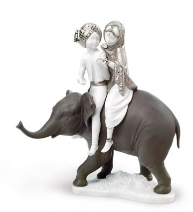 Lladro Hindu Children on Elephant Porcelain Figurine Re-Deco