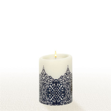 Lucid Liquid Candles - 3x4 Indigo on Natural Byzantine Pillar Candle