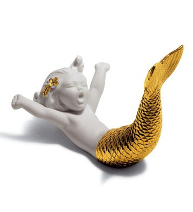 Lladro Waking Up At Sea Golden Re-Deco Mermaid Porcelain Figurine