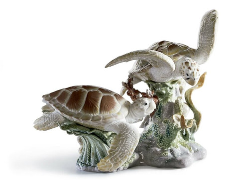 Lladro Sea Turtles Porcelain Figurine with Base