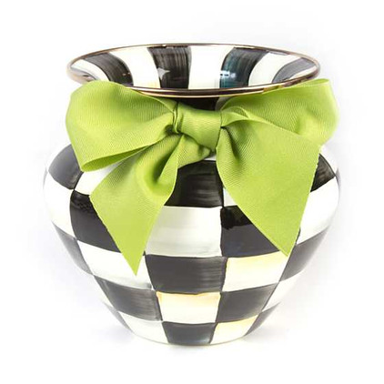 MacKenzie Childs Courtly Check Enamel Vase - Green Bow