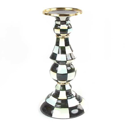 MacKenzie Childs Courtly Check Enamel Pillar Candlestick - Large