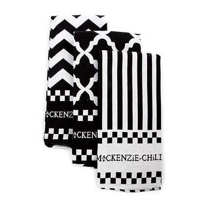 MacKenzie Childs Black & White Zig Zag Dish Towels - Set Of 3