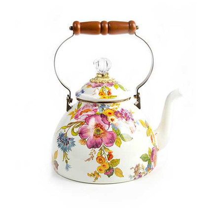 MacKenzie Childs Flower Market 3 Quart Tea Kettle - White