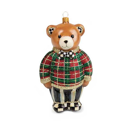 MacKenzie Childs Glass Ornament - Tartan Bear