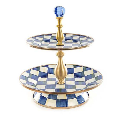MacKenzie Childs Royal Check Enamel Two Tier Sweet Stand