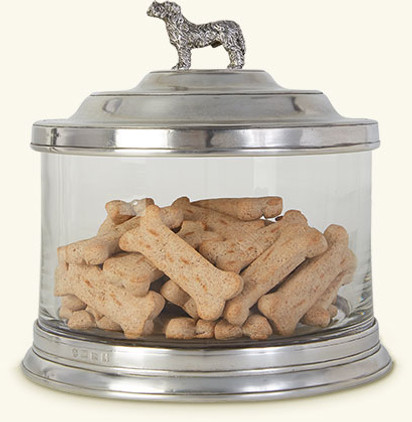 Match Italian Pewter Glass Cookie Jar With Dog Finial
