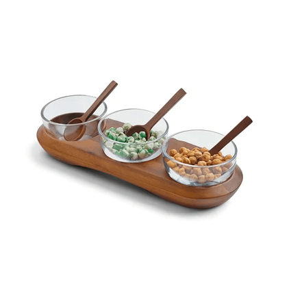 Nambe Cooper Triple Condiment Server with Spoons