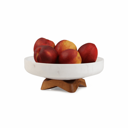 Nambe Chevron Fruit Bowl Marble Acacia Wood