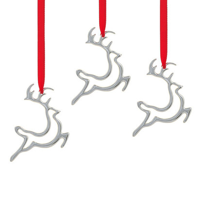 Nambe Holiday - Mini Reindeer Ornament Set of 3