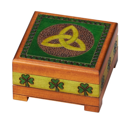 Polish Handcarved Wooden Box - Celtic Shamrock Box #3