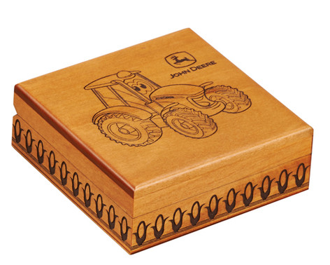 Polish Handcarved Wooden Box - John Deere Engraved Modern Tractor