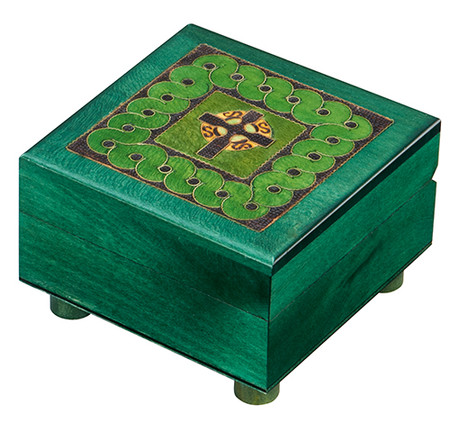 Polish Handcarved Wooden Box - Green Celtic Puzzle Box