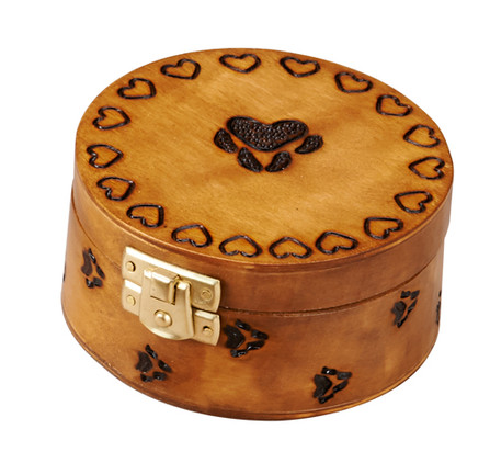 Polish Handcarved Wooden Box - Round Paw Print Box with Latch